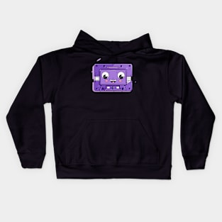 Purple tape cassette with cute face in cartoon style Kids Hoodie